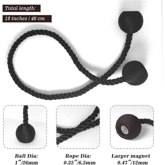 Curtain Tiebacks Buckles Holdbacks Holders Hooks Clip Decorative CurtaBlack 2pcs - Picture 2 of 7